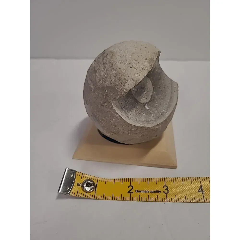 Owl Figurine Stone Primitive on Wooden Base Table Top Statue Gray